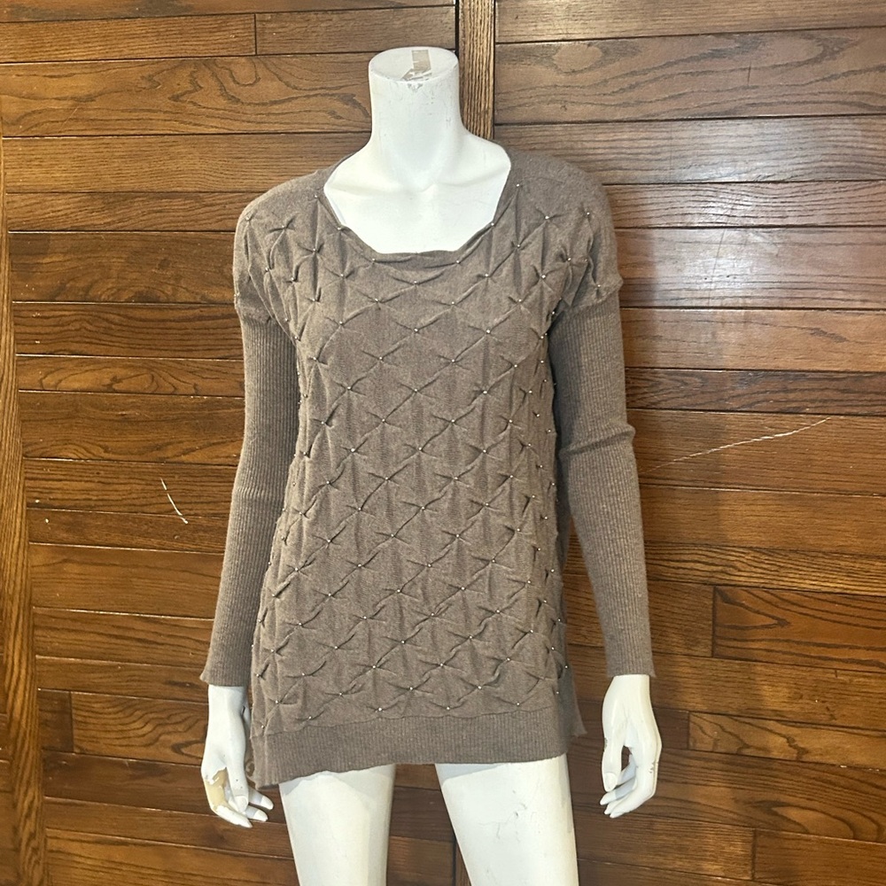 Matty M Brown Cable Knit Scoop Neck Sweater